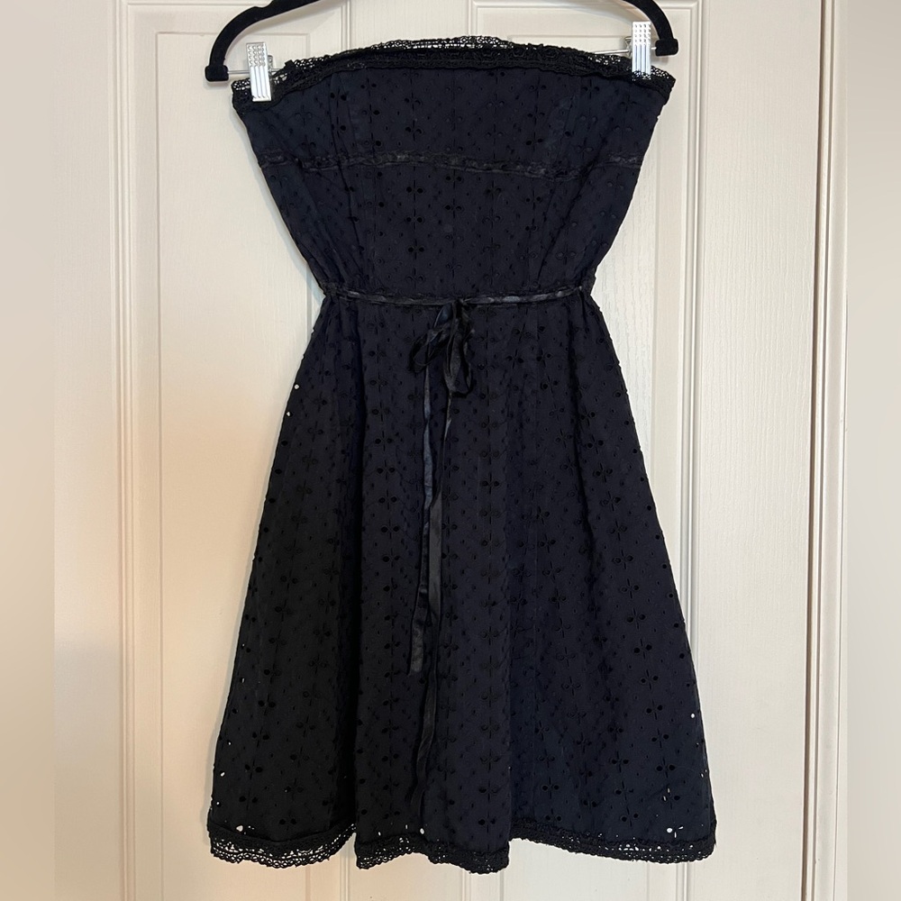 Betsey Johnson Elegant Black Strapless Eyelet Dress